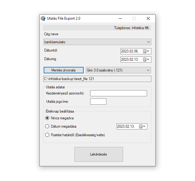 infotéka Banki Utalás File Export